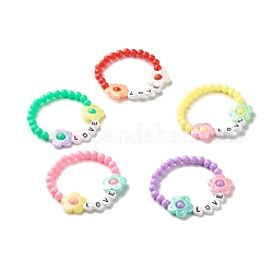 Bracelet extensible de perles de fleur d'amour pour enfant, bracelet en perles acryliques et plastiques, couleur mixte, diamètre intérieur: 1-3/4 pouce (4.5 cm)