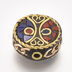 Perline  indonesia fatto a mano, con accessori di ottone, rotondo e piatto, oro, colorato, 19.5x19x7mm, Foro: 2 mm