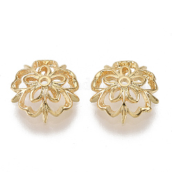 5-Petal Brass Fancy Bead Caps, Long-Lasting Plated, Nickel Free, Flower, Real 18K Gold Plated, 9.5x3mm, Hole: 1mm