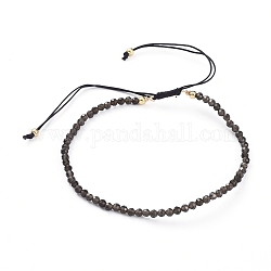 Braccialetti di perline intrecciati, con perle di ossidiana nera naturale e perle di ottone placcato oro e filo di nylon intrecciato, 55~86mm
