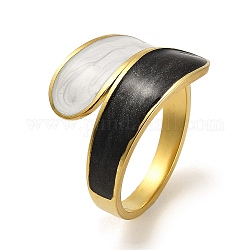 304 anillo abierto en forma de lágrima de acero inoxidable, con esmalte, real 18k chapado en oro, nosotros tamaño 8 1/2 (18.5 mm)