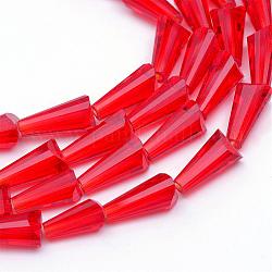 Fili di perline di vetro trasparente, cono, rosso, 8x4mm, Foro: 1 mm, circa 65~68pcs/filo, 22 pollice