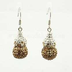Sterling Silver Austrian Crystal Earrings, with Resin Beads, Gourd, 220_Smoke Topaz, 36mm, Pin: 1mm