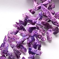 Natural Crystal Agate Nuggets Beads Strands, Druzy Agate, Dyed, Purple, 20~80x7~13mm, Hole: 3mm, about 23pcs/strand, 16inch