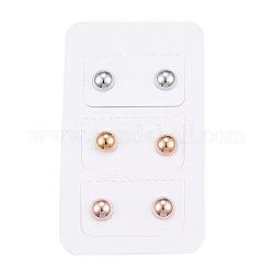 304 Stainless Steel Ear Studs, Hypoallergenic Earrings, Half Round/Dome, Mixed Color, 15x6mm, Pin: 0.9mm, 3pairs/card
