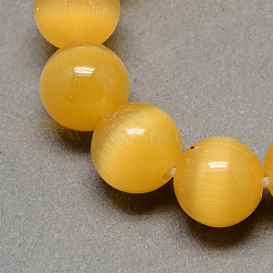 Chapelets de perles d'œil de chat, ronde, verge d'or, 6mm, Trou: 1mm, Environ 66 pcs/chapelet, 14 pouce