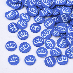 Cabujones de arcilla polimérica hechos a mano, Accesorios de decoración de uñas de moda, plano y redondo con la corona, azul, 5x0.5mm, aproximamente 980~1120 unidades / 14 g