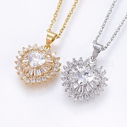 304 Stainless Steel Pendant Necklaces, with Cubic Zirconia, Heart, Mixed Color, 17.71 inch(45cm), Pendant: 22x16x5.5mm