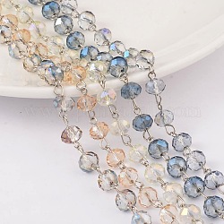 Chaîne de perles de verre à la main rondelle facettée, non soudée, avec les accessoires en laiton plaqués de platine, couleur mixte, 39.3 pouce, à propos 79pcs / m
