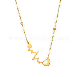 Collar con colgante de latido de corazón de acero inoxidable con cadenas satélite, dorado, 14.96 pulgada (38 cm)