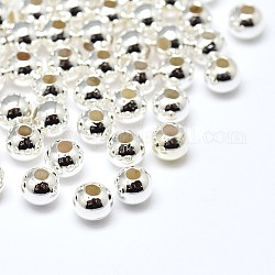 Perles rondes en laiton massif, sans plomb et sans cadmium et sans nickel, couleur argentée, 4mm, Trou: 1.8mm