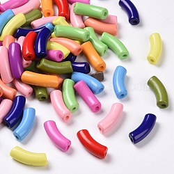 Opaque Acrylic Beads, Curved Tube, Mixed Color, 34.5x13x11mm, Hole: 3.5mm, about 155pcs/500g