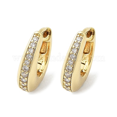 Овальные серьги-кольца из латуни с микропаве из прозрачных кубических цирконий EJEW-D311-133G-1