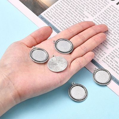 Тибетский стиль старинное серебро литые плоские круглые сеттинги подвеска кабошон X-TIBEP-M022-34AS-1