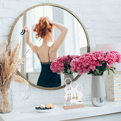 Прозрачные акриловые вертикальные витрины для серег с деревянным основанием EDIS-WH0021-48B-1