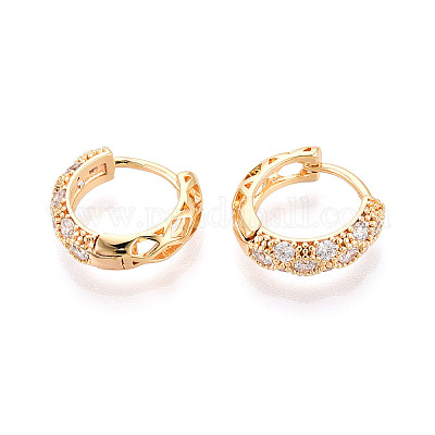 Латунные серьги-кольца из прозрачного кубического циркония EJEW-T048-45G-1
