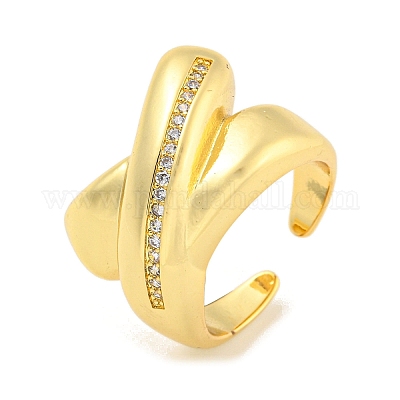 Открытая манжета из латуни с микропаве из прозрачного кубического циркония для женщин RJEW-M173-02D-G-1