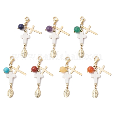 7 шт. 7 стиля овальные с латунными подвесками в виде Девы Марии HJEW-JM02706-1