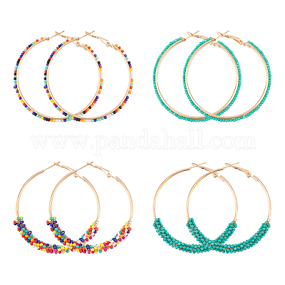 Boucles D'oreilles Fantaisie Perles De Verre - Lot De 4 Paires - Fabrication Artisanale Inde