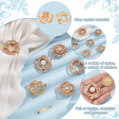 6 шт. 6 стиля зажимы для шарфа из сплава со стразами AJEW-GO0002-32-1