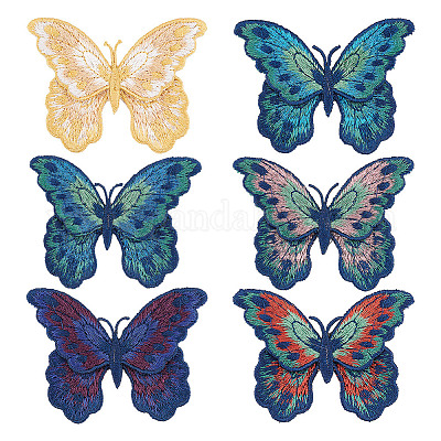 6 шт. 6-х цветные аппликации из полиэстера с вышивкой в виде бабочек PATC-HY0001-40-1