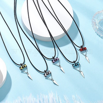 Ожерелья с подвесками в виде конуса и пирамиды из сплава с бисером цилиндрической формы от сглаза NJEW-MZ00105-1