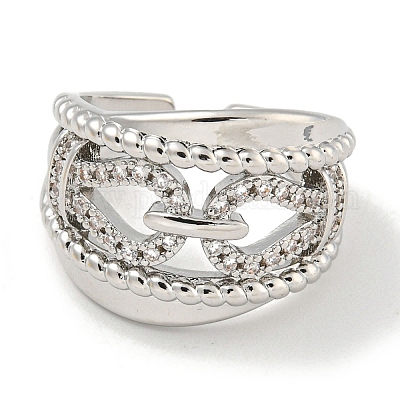 Стойки с покрытием из латуни микро-паве цепи с цирконием открытые кольца-манжеты для женщин RJEW-I104-08P-1