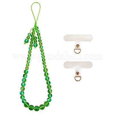 Круглые мобильные ремешки из синтетического лунного камня с бусинами HJEW-SW00042-02-1