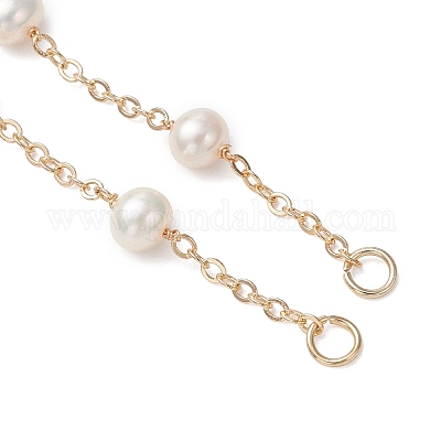 Изготовление браслета-цепочки из натуральных бусин пресноводного жемчуга и латунного кабеля AJEW-JB01450-1