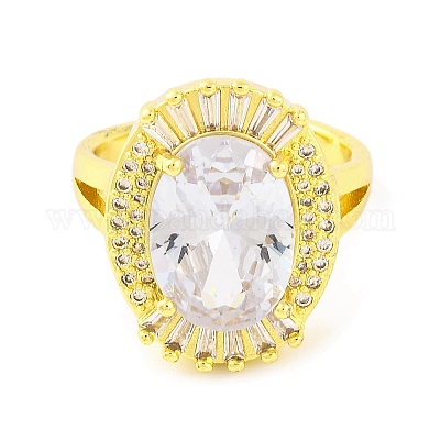 Открытое кольцо-манжета овальной формы с фианитами и стеклом RJEW-U003-21-1