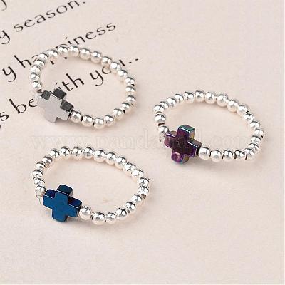 Крест немагнитных синтетический гематит бисерные натяжные кольца RJEW-JR00169-1