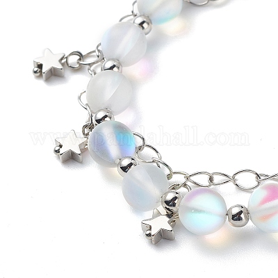 Многорядный браслет из круглых бусин из синтетического лунного камня BJEW-JB08857-1