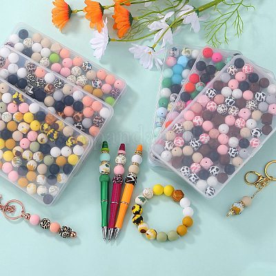 89шт набор силиконовых бусин с красочным рисунком SIL-SZ0002-54C-1