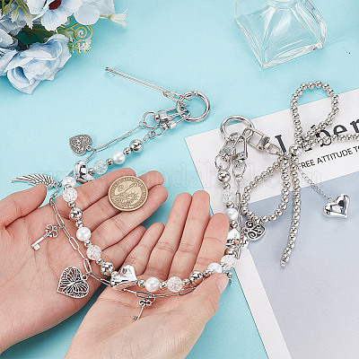 Латунные цепочки и акриловые бусины двухслойные декоративные цепочки-банты для сумочки&nbsp;HJEW-NB00281-1