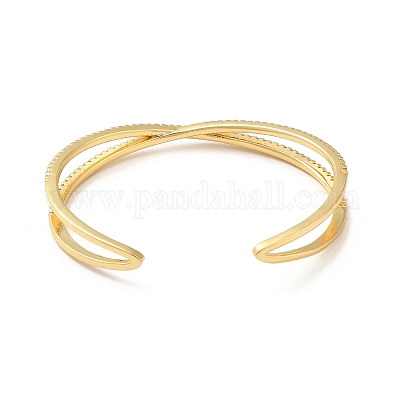 Прозрачный кубический цирконий крест-накрест открытый браслет-манжета BJEW-M231-12G-1