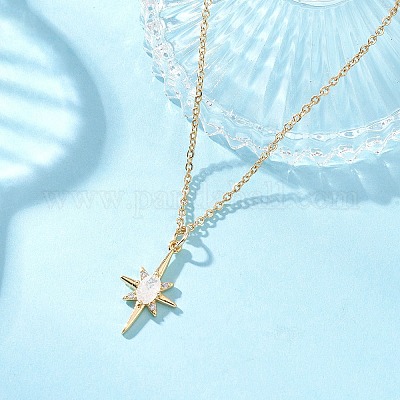 Женские ожерелья-цепочки с подвеской в виде звезды из латуни и стекла 304 из нержавеющей стали NJEW-JN05544-1