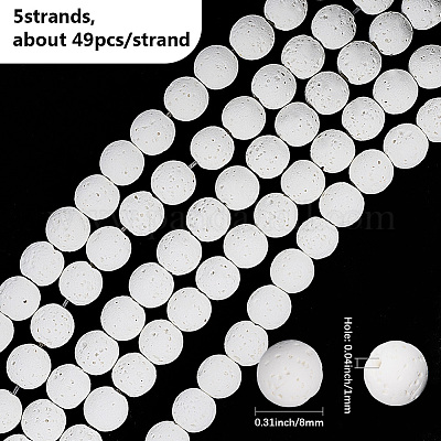 5 нити натуральных круглых бусин из лавового камня G-LT0001-02B-01-1