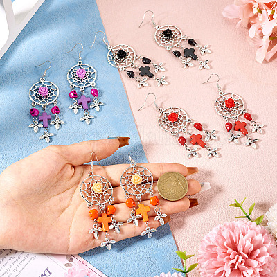 Серьги с подвесками из смолы и синтетической бирюзы EJEW-TAC00014-1