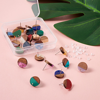 Серьги-гвоздики из смолы и ореха MAK-CD0001-06-1