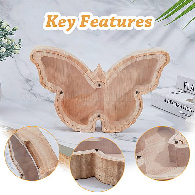 Деревянные банки для денег в виде бабочек для детей AJEW-WH0348-269-1