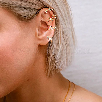 Biyun 9 個 9 スタイル真鍮カフイヤリング クリアキュービックジルコニア耳軟骨クリップオン 女の子の女性のための非ピアスジュエリー  14KGP本金メッキ 12~16.5x10~16.5x2~8mm 1個/スタイルの通販 - PandaHall（パンダホール）