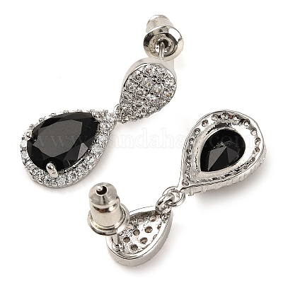 Серьги-гвоздики из латуни с микропаве и кубическим цирконием EJEW-I304-18P-02-1