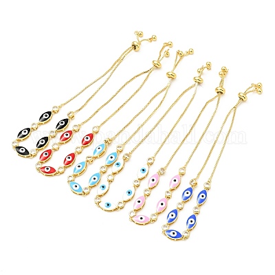 Браслет-слайдер со звеньями из прозрачного кубического циркония и эмали BJEW-A127-01G-1