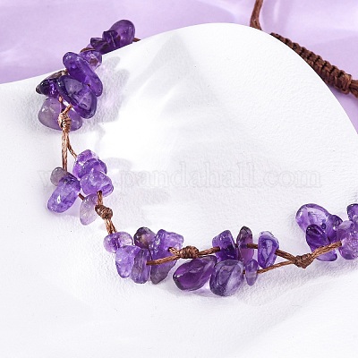 Регулируемые браслеты из плетеных бусин из натурального аметиста для женщин BJEW-U035-02F-1
