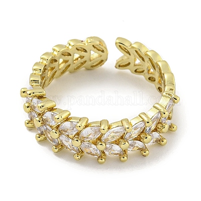 Открытое кольцо-манжета из листовой латуни с микропаве из циркония для женщин RJEW-E296-09G-1