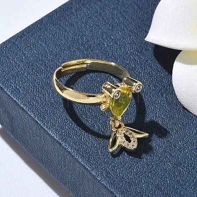 Регулируемые кольца для женщин с микропаве из латуни и кубическими цирконами RJEW-K307-01G-23-1