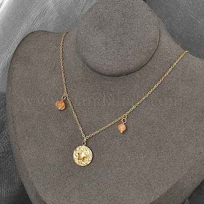 Ожерелья из нержавеющей стали 304 и стекла с плоским круглым кулоном в форме звезды для женщин NJEW-Z055-06G-1