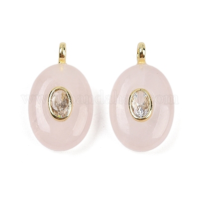 Подвески из натурального розового кварца и кубического циркония G-Z076-01G-10-1
