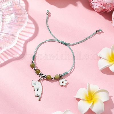 Браслеты из плетеных бусин из натурального зеленого нефрита BJEW-TA00621-04-1