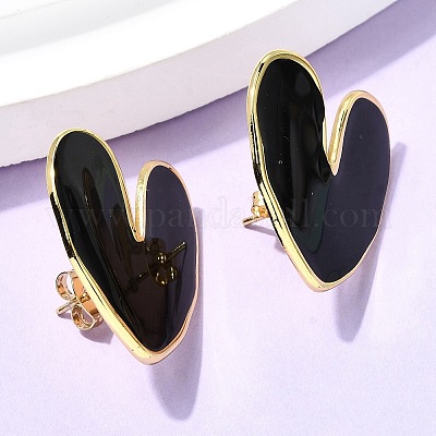 Серьги-гвоздики Heart 201 из нержавеющей стали с эмалью EJEW-Z151-12G-02-1
